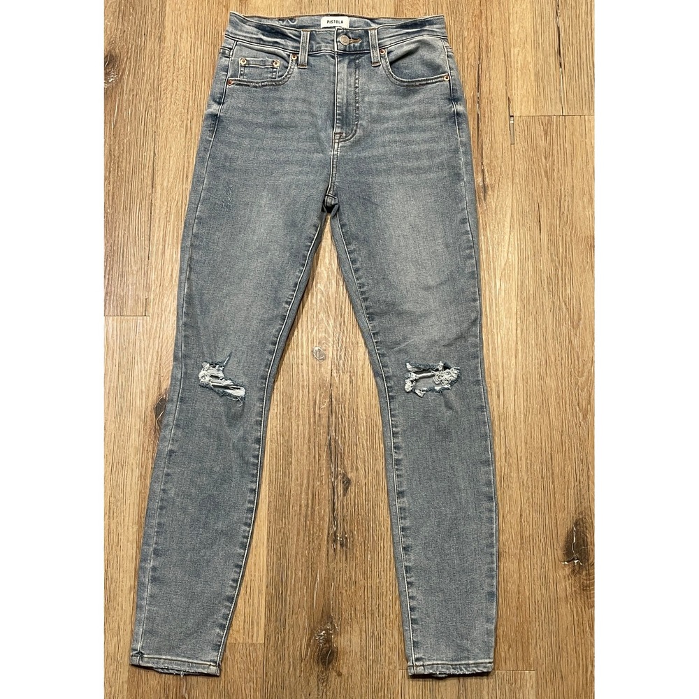 Pistola Denim High Rise Distressed Skinny Jeans Light Wash Size 27